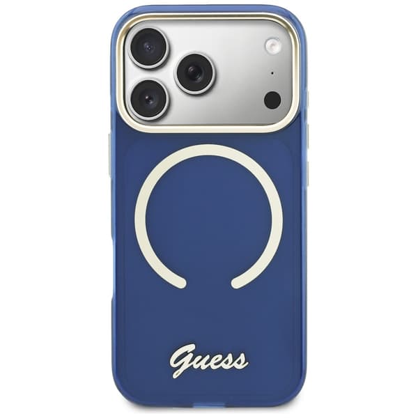 Guess IML Script Metal MagSafe-etui til iPhone 17 Pro Max i blåt