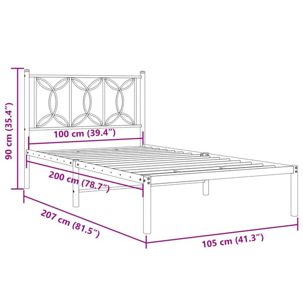 vidaXL metalsengestel med hovedgærde sort 100x200 cm