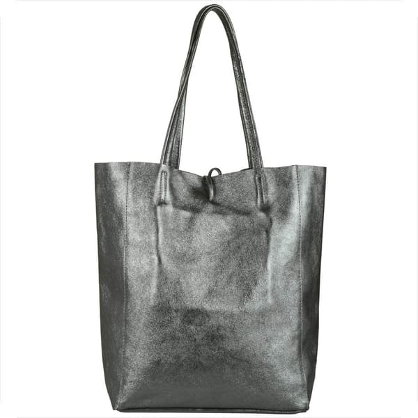 Letvægts shoppertaske i læder, grafitmetallic