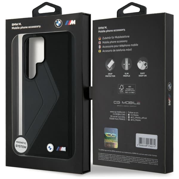 BMW Læder Oversized Stripes MagSafe-etui til Samsung Galaxy S25 Ultra, sort