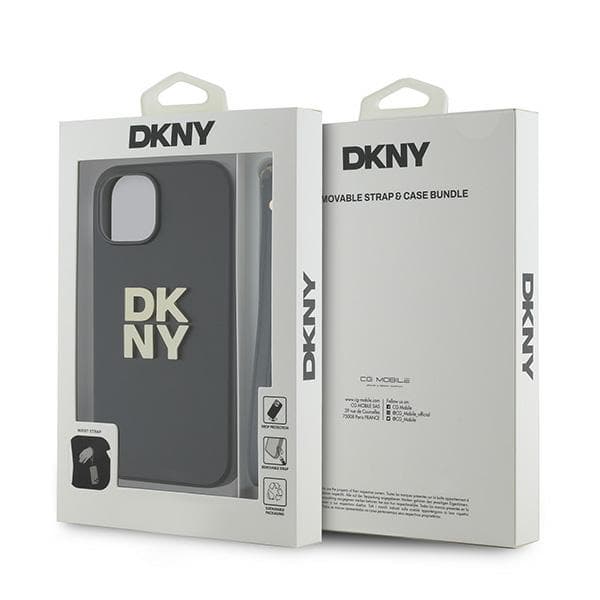 DKNY Wrist Strap Stock Logo-cover til iPhone 15 Plus, sort