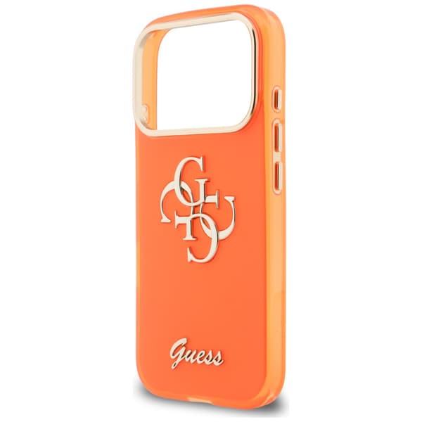 Guess IML 4G Script -metallikotelo iPhone 17 Prolle, oranssi