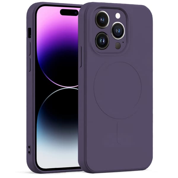 Silikone Mag Cover-sæt til iPhone 14 Pro Max, lilla + glas