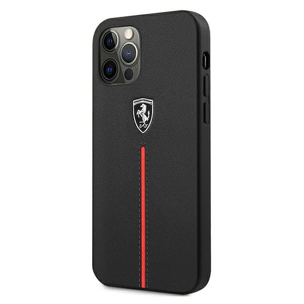 Ferrari Off Track Læder Nylon Stripe Cover til iPhone 12 Pro Max, Sort