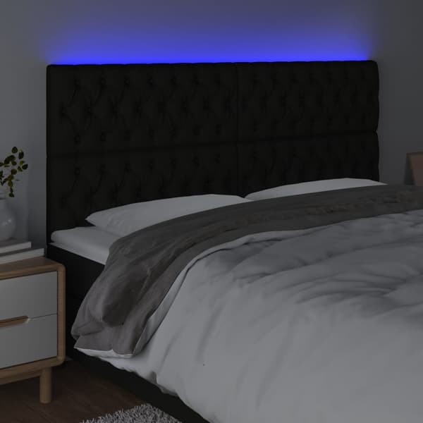 vidaXL sengegavl med LED sort 200x7x118/128 cm stof