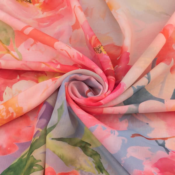 Chiffongtygtyg med blommönster rosa
