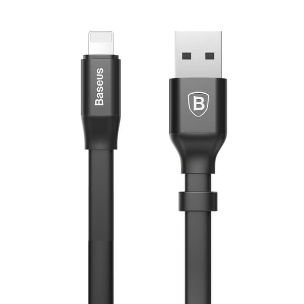 Fladt USB-kabel iPhone Lightning-kabel med holder 2A 23CM sort
