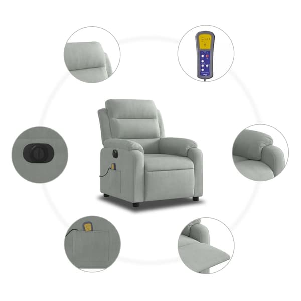 vidaXL Elektrisk massagefåtölj ljusgrå sammet