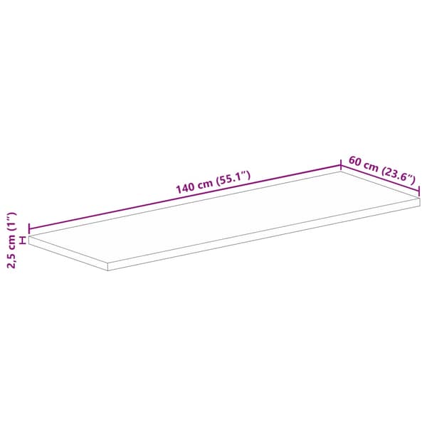 vidaXL bordplade 140x60x2,5 cm rektangulær massiv genbrugstræ