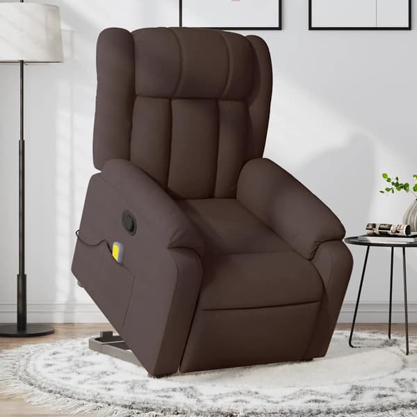 vidaXL Lyftbar massagefåtölj mörkbrunt tyg