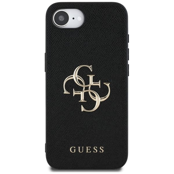 Guess Grained Big 4G Logo Small Classic Logo cover til iPhone 16e, sort