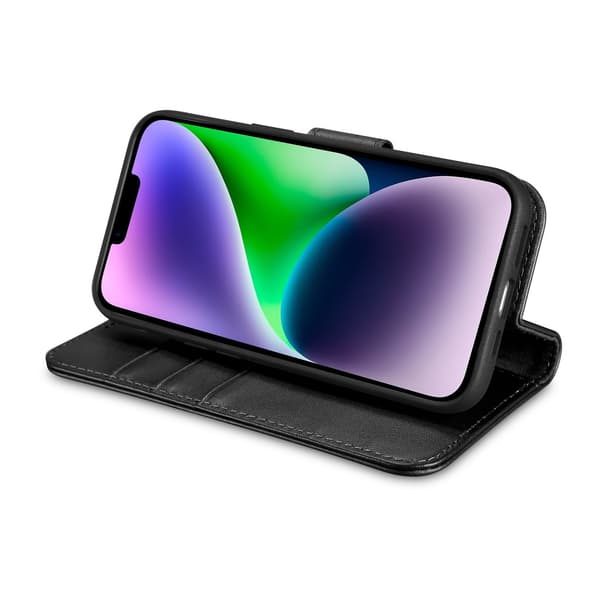 2-i-1 læder flip-cover til iPhone 14 Plus anti-RFID pung, sort