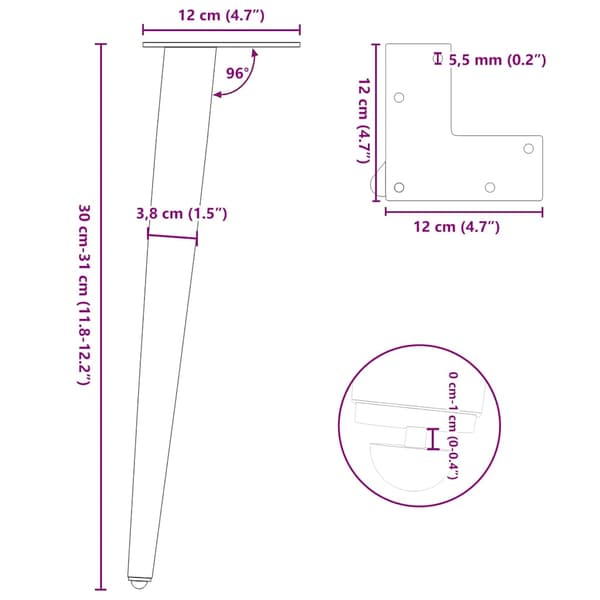 vidaXL sofabordben, 4 stk., sort, 30-31 cm, stål