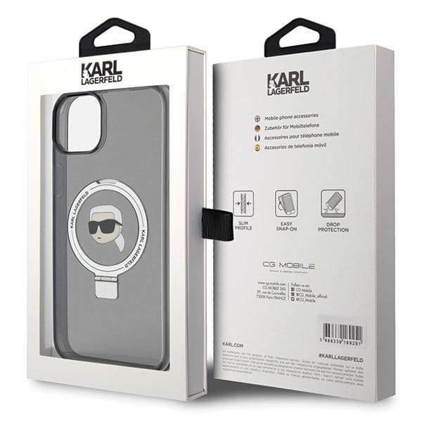 Karl Lagerfeld Ring Stand Karl Head MagSafe-etui til iPhone 15 Plus, sort