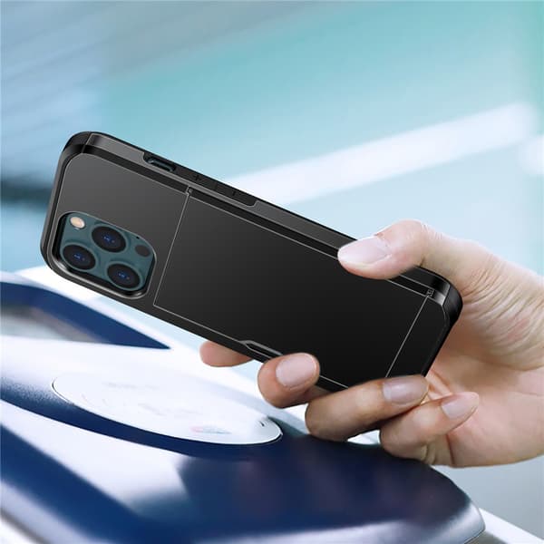 iPhone 12/12 Pro cover, glidende kortholder, sort