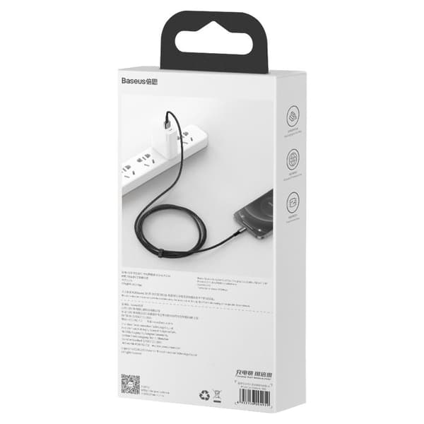 Vahva punottu USB-kaapeli iPhone Lightning 2.4 A 2 m musta