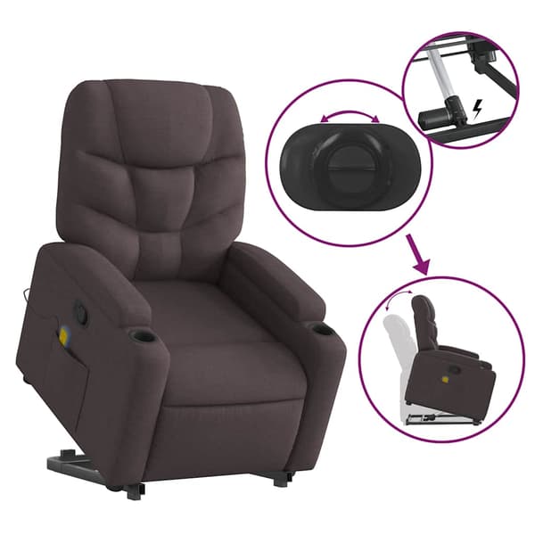 vidaXL Lyftbar massagefåtölj mörkbrunt tyg