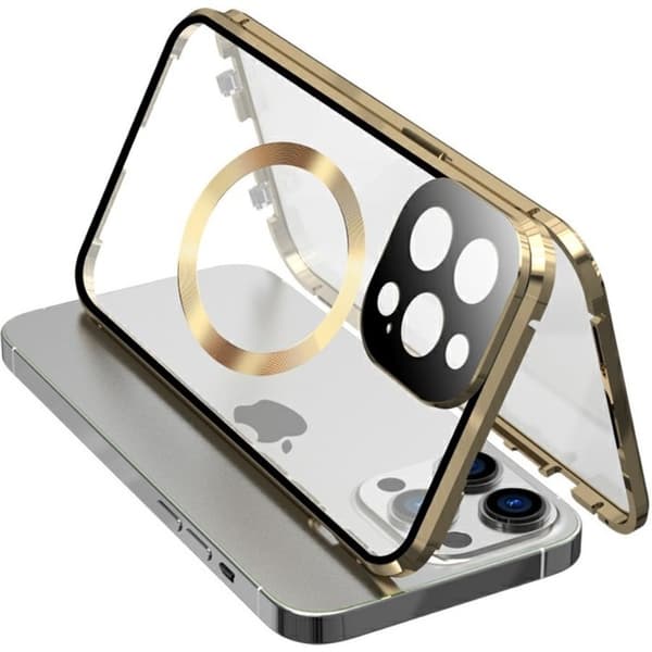 Magnetisk dobbeltglas MagSafe-cover til iPhone 15 Pro Max, guld