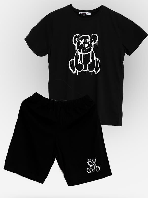 Herrpyjamas i bomull, svart, teddypjamas, M