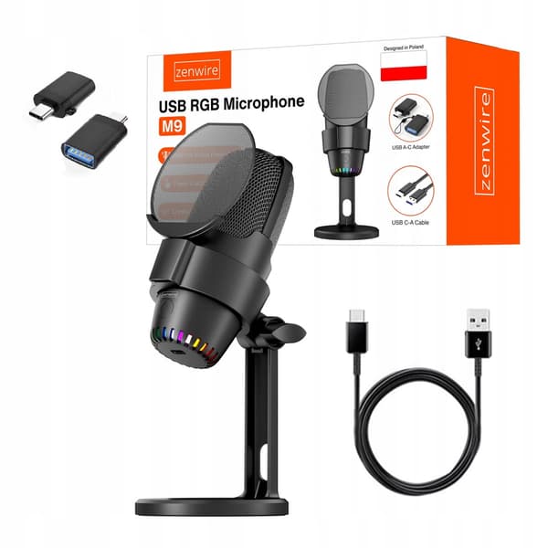 Zenwire M9 kondensatormikrofon til computerstudio gaming med stativ USB-C og USB 3.0