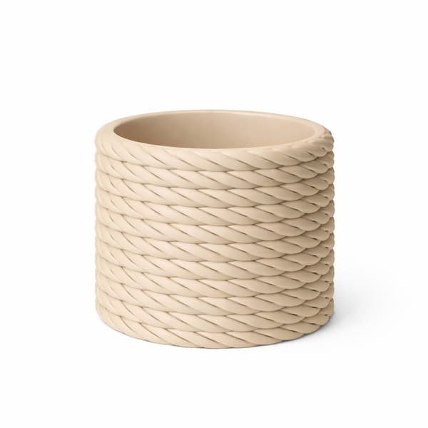 Beige dekorativ blomkruka med flätat mönster