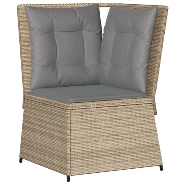 vidaXL Hörnsoffmodul med kuddar, beige, polyrotting