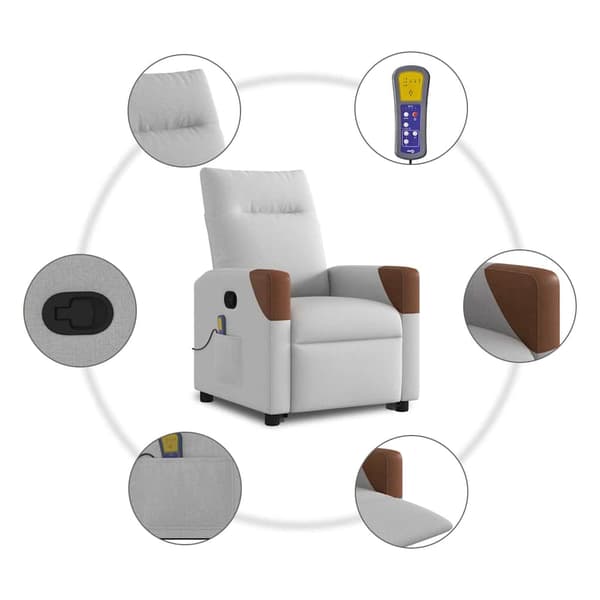 vidaXL massagestol med løftefunktion, grå, stof