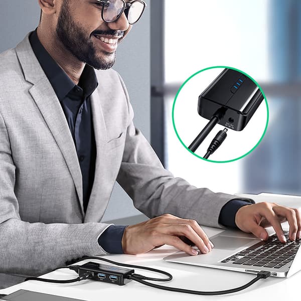HUB Netværksadapter USB-A - RJ45 1000 Mbps / 3x USB 3.0 sort