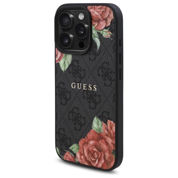 Guess 4G Blomsterprint MagSafe-etui til iPhone 16 Pro, sort