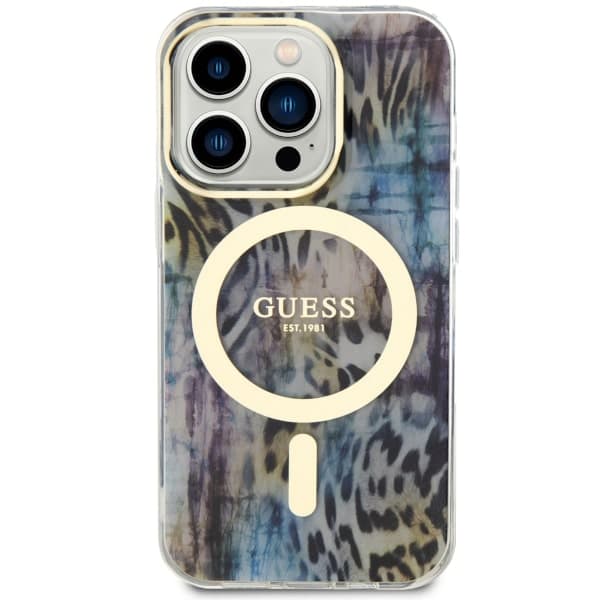 Guess Leopard MagSafe-skal till iPhone 14 Pro Max, blå