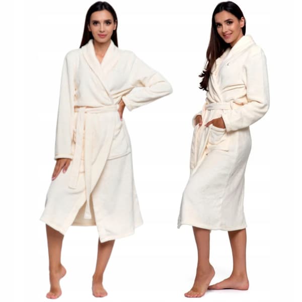 Moraj elegant damekåbe lang blød varm behagelig krydet M beige