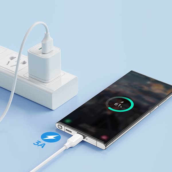 Opladnings- og datakabel USB-A - USB-C 3A 2m hvid