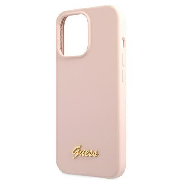 Guess Silikone Script Guld Logo MagSafe-etui til iPhone 13 Pro / 13, lyserød/lyserød