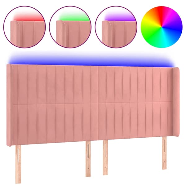 vidaXL Sänggavel med LED rosa 183x16x118/128 cm sammet