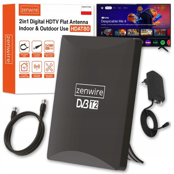 Zenwire HDAT80 markantenne til DVB-T2 HEVC 2-i-1 udendørs indendørs 4K