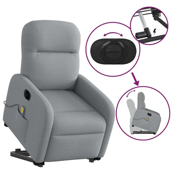 vidaXL Elektrisk lyftande massagefåtölj ljusgrå