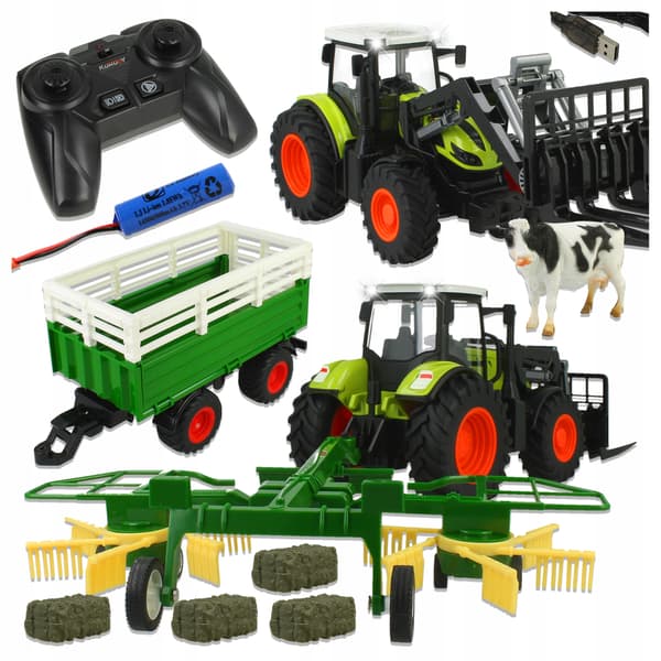 Fjernstyret traktor med trailer, rive og tilbehør Z1009