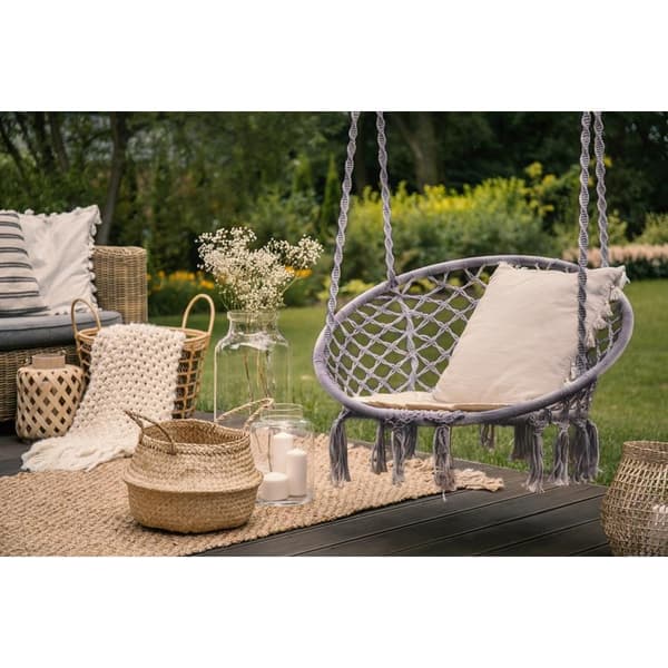 Stork's Nest gyngestol i haven, Boho, 120 cm - grå