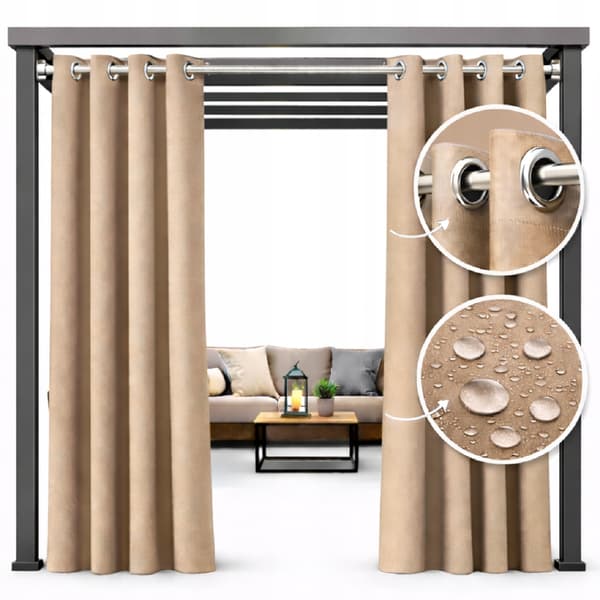 Vattentät trädgårdsmarkis 155 x 220 cm med ringjärn, beige