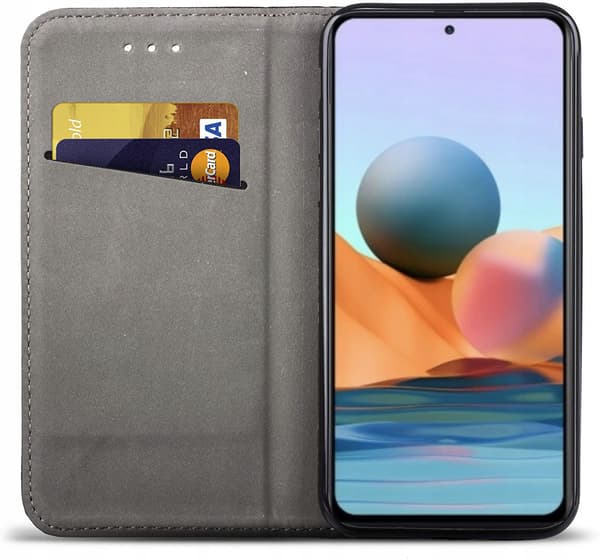 Flip-etui til Xiaomi Redmi Note 10 Pro Pocket, sort + 9H GLAS