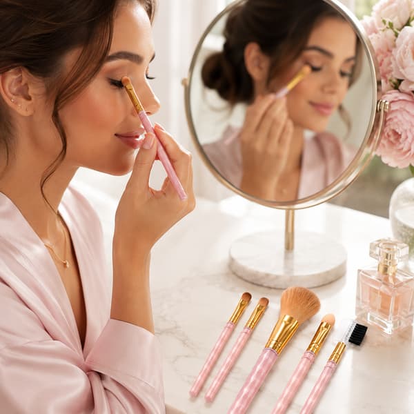 Sæt med multifunktionelle kosmetiske makeupbørster, lyserød