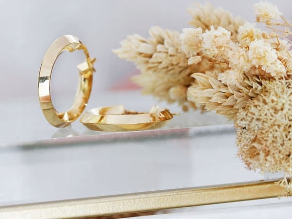 Dameøreringe i gult guld 585, ringformede, diameter 23 mm, 14 kt