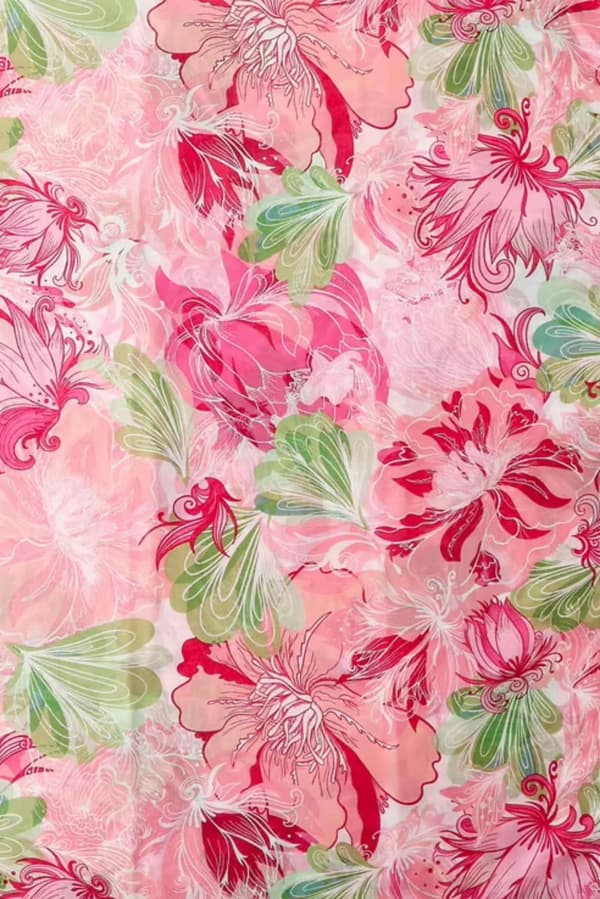 Lyserødt og grønt blomstertørklæde - 100% viskose, 180x90 cm