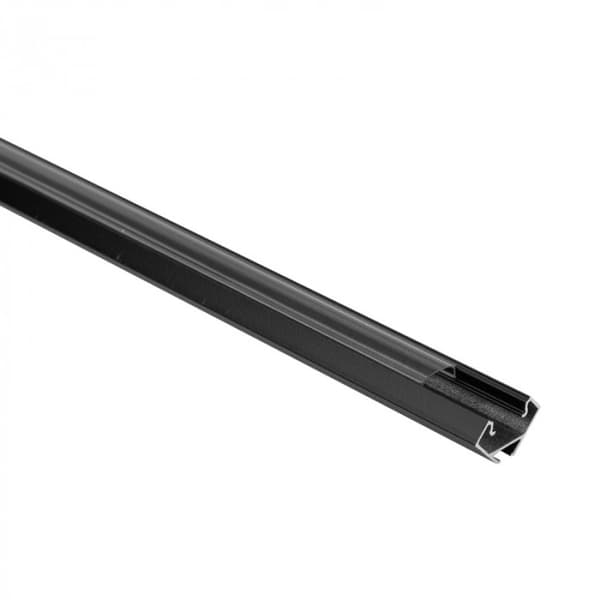 Profil til LED-strimler, aluminium, sort, hjørne, 2m, transparent afdækning