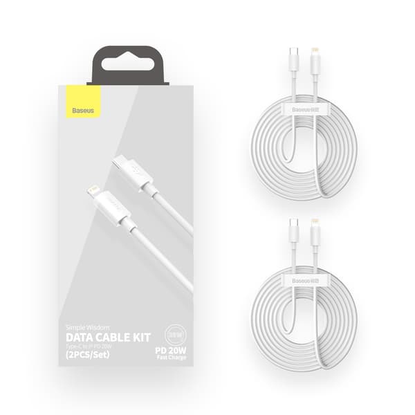 2x Simple Wisdom iPhone Lightning til USB-C 20W Kabel 1,5 m - Hvid