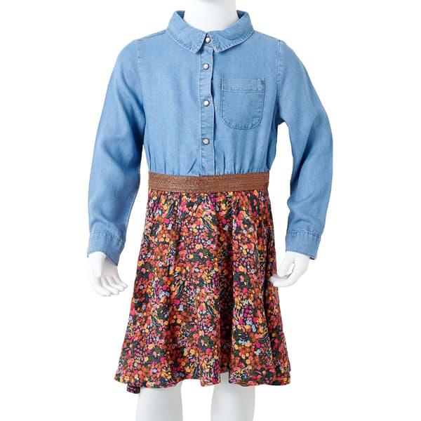 Barnklänning med lång ärm, marinblå och denim, 116