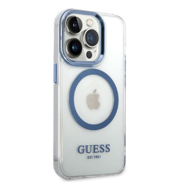 Guess Metal Outline Magsafe-etui til iPhone 14 Pro, blå
