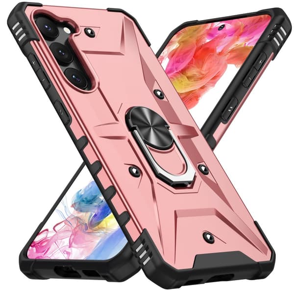 Pansret cover til Samsung Galaxy S23, med ring, rosaguld