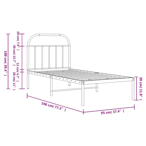 vidaXL metalsengestel med hovedgærde sort 90x190 cm