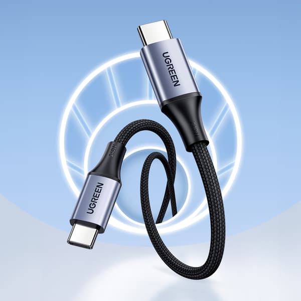 USB-C PD Flätad Kabel 240W 5A 480Mb/s 1m Svart Grå
